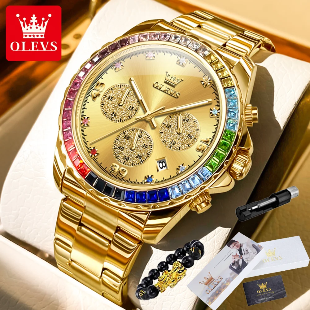 Elegance® 2939 Multifunctional Men's Watch Luxury Brand Colorful Diamond Waterproof dial High Quality Original Quartz Men's Watch