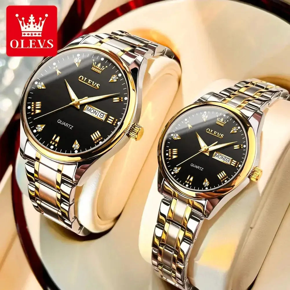 5563 OLEVS Top Brand Luxury Quartz Watch Set Mens Women Couple Wristwatch Waterproof Stainless Steel Clock Top Gift For Lover ELEGANCE®