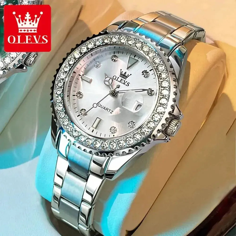 ELEGANCE® Diamond Dial Quartz Watch for Women Fashion Elegant Ladies Watches Stainless Steel Waterproof Women's Wristwatch OLEVS