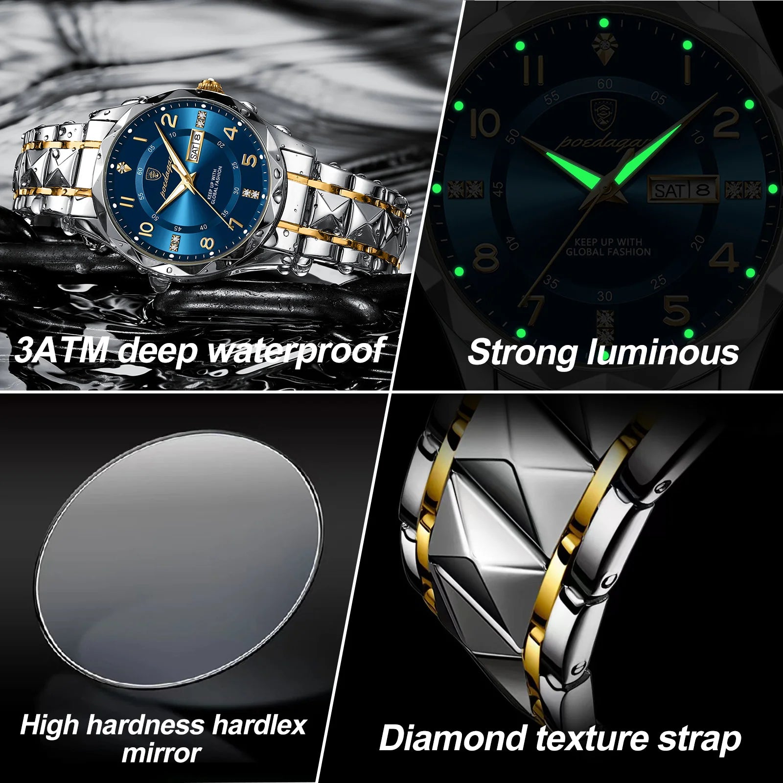 Elegance 858 PrestigeSport Men Watch Luxury Quartz Waterproof Date Week Luminous Wristwatch Stainless Steel Men's Watches Male Clock Sports