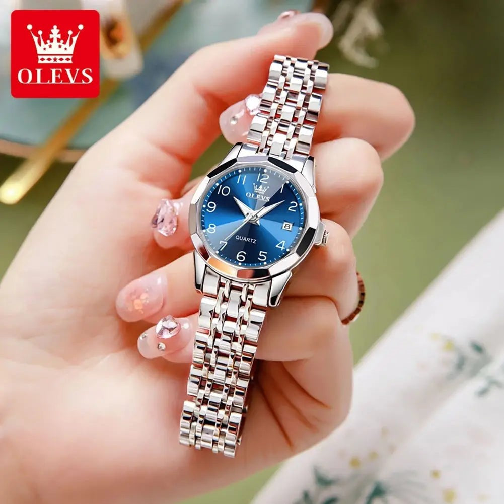 Elegance® 9970 Women Luxury Quartz Watch Number Dial Rhombus Mirror Hand Clock Stainless Steel Original Watches