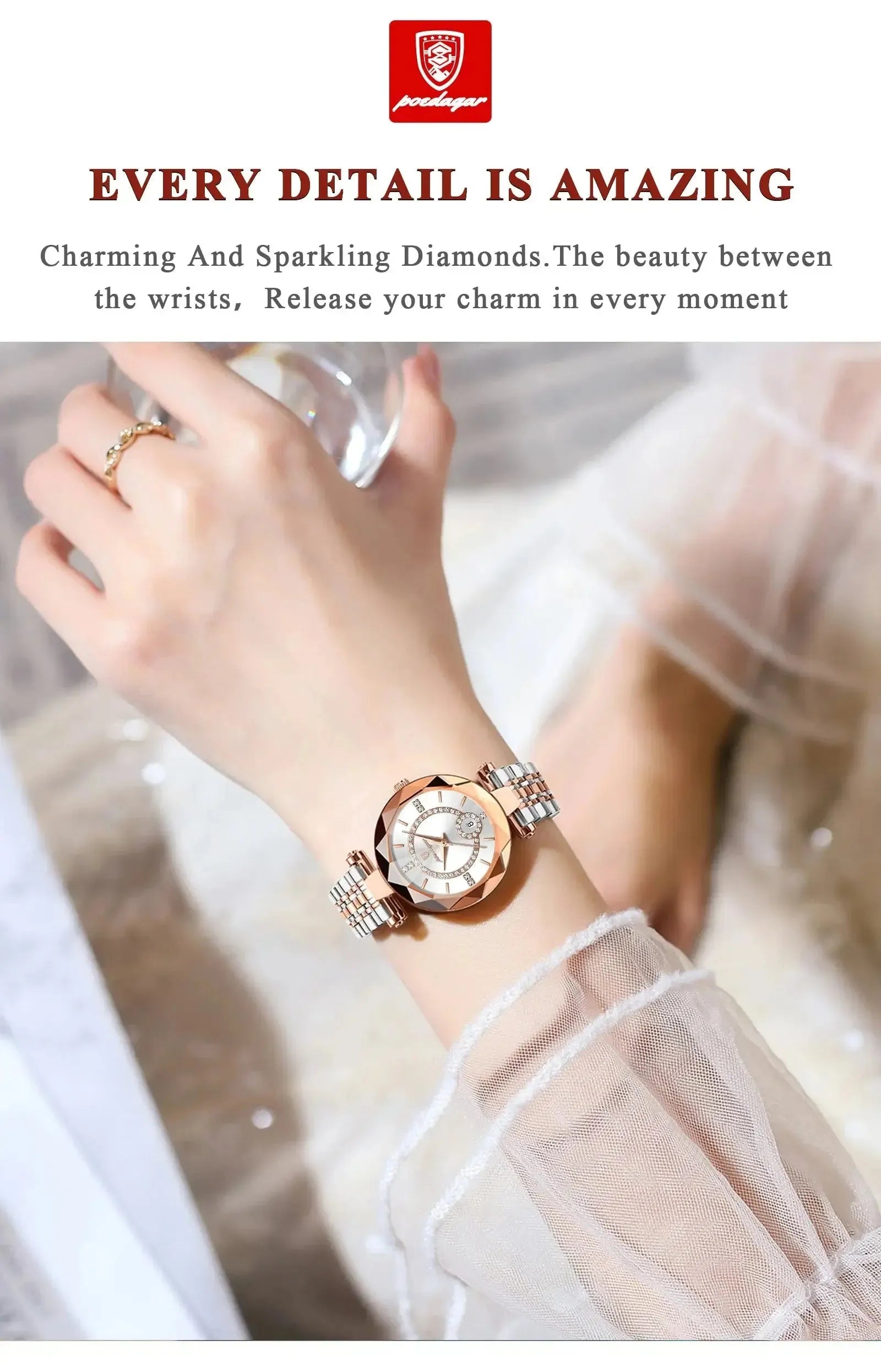 ELEGANCE® Luxury Watch For Woman High Quality Diamond Ladies Quartz Watch Waterproof Date Stainless Steel Women Watches box POEDAGAR