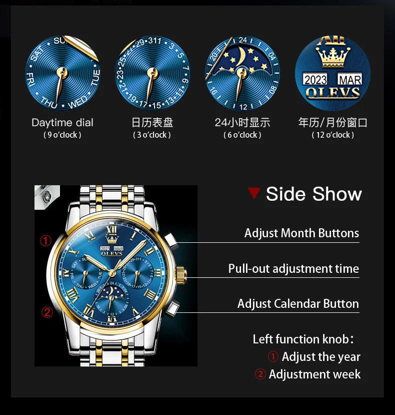 ELEGANCE® 6692 Luxury Masterpiece Automatic Mechanical Watch for Men 24 Hour Moon Phase Waterproof Calendar Business Men's Wristwatch