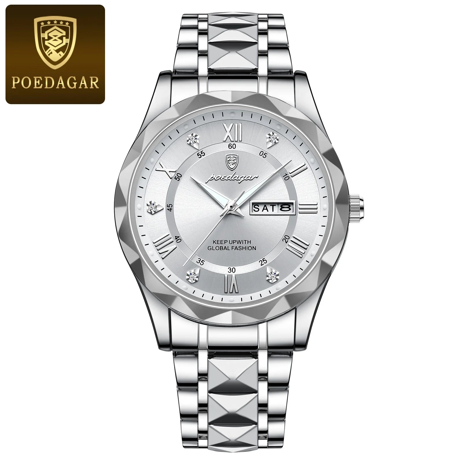 Elegance 615 LuxeTime Men Watch Luxury Quartz Waterproof Date Week Luminous Wristwatch Stainless Steel Men's Watches Male Clock Sports