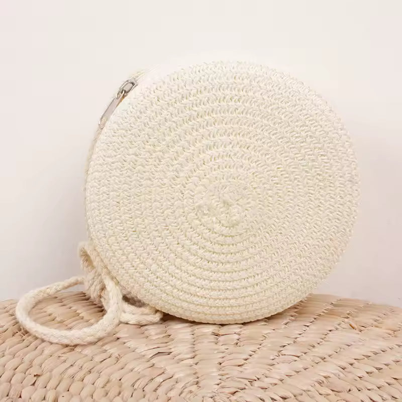Elegance PureElegance Minimalist Bag - Minimalist Straw Bag Round Crossbody Purse Women Shoulder Vocation Style Handbag