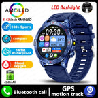 Elegance EliteTrack Smartwatch GPS Tracking LED Lights Outdoor Military Bluetooth Call Smartｗatch Men AMOLED HD Screen 1ATM Waterproof Sports Smart Watch IOS Android