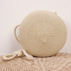 Elegance PureElegance Minimalist Bag - Minimalist Straw Bag Round Crossbody Purse Women Shoulder Vocation Style Handbag