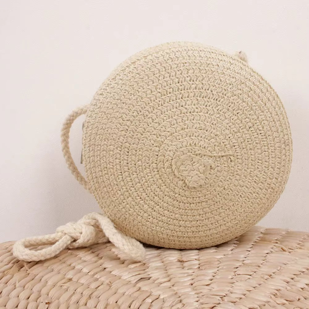 Elegance PureElegance Minimalist Bag - Minimalist Straw Bag Round Crossbody Purse Women Shoulder Vocation Style Handbag