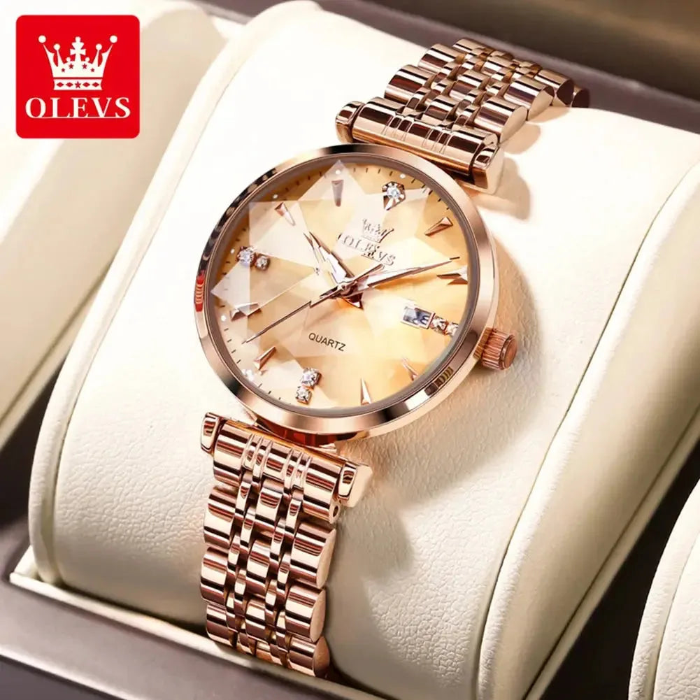 ELEGANCE® Women Luxury Jewelry Quartz Watch Waterproof Stainless steel Strap Rose Gold Watch for Women Fashion Watch Bracelet Set OLEVS