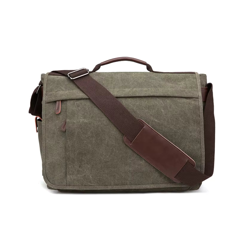 Elegance WorkSmart Messenger Leather Men's Crossbody Briefcase Canvas Splashproof Workwear Messenger Bag Computer Tote