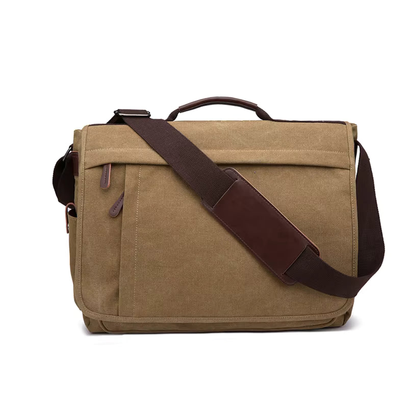 Elegance WorkSmart Messenger Leather Men's Crossbody Briefcase Canvas Splashproof Workwear Messenger Bag Computer Tote