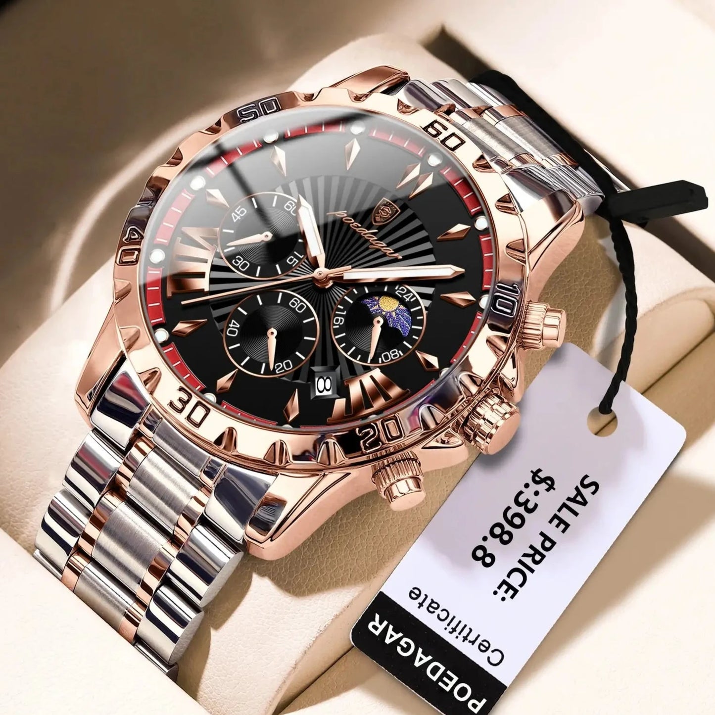 Elegance® 968 Luxury High Quality Watch for Man Waterproof Luminous Chronograph Date Men Watch Stainless Steel Quartz Men's Watches