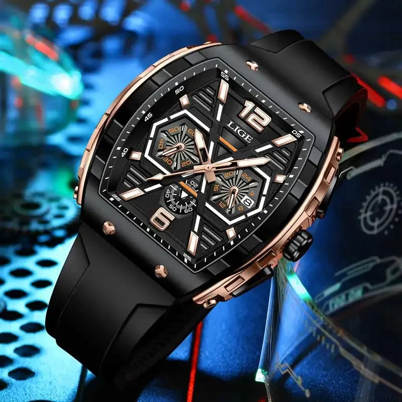 Elegance® Radiant Luxe 89108 Men Watch Luxury Waterproof Quartz Wristwatch Raise Wrist Luminous Date Sports Silicone Clock Man Watches