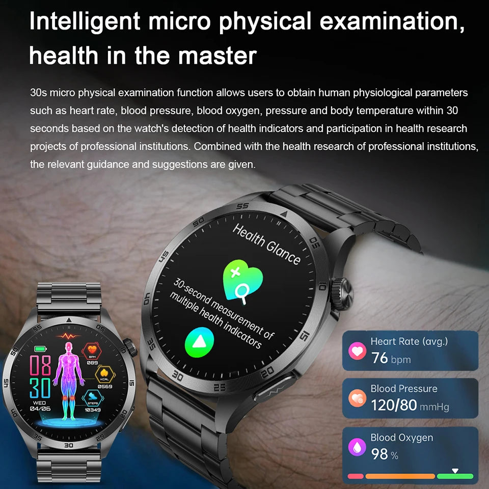 ELEGANCE® HealthMaster Pro Smartwatch ECG+PPG Temperature Pulse Physiotherapy Men & Women 466*466 HD Health Management BT Call Sports Waterproof