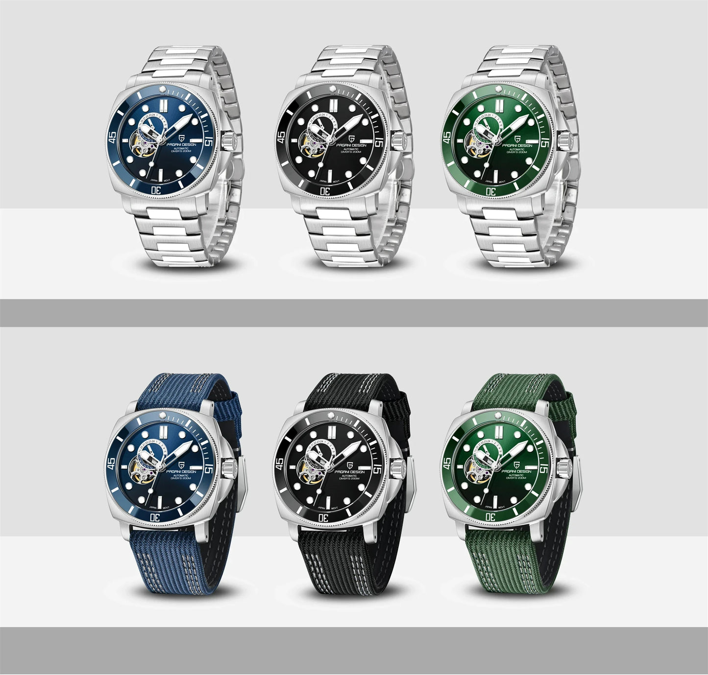 ELEGANCE® P1736 Men Watch Automatic Mechanical Top Brand Sports Fashion Sapphire 200M Waterproof Wristwatch