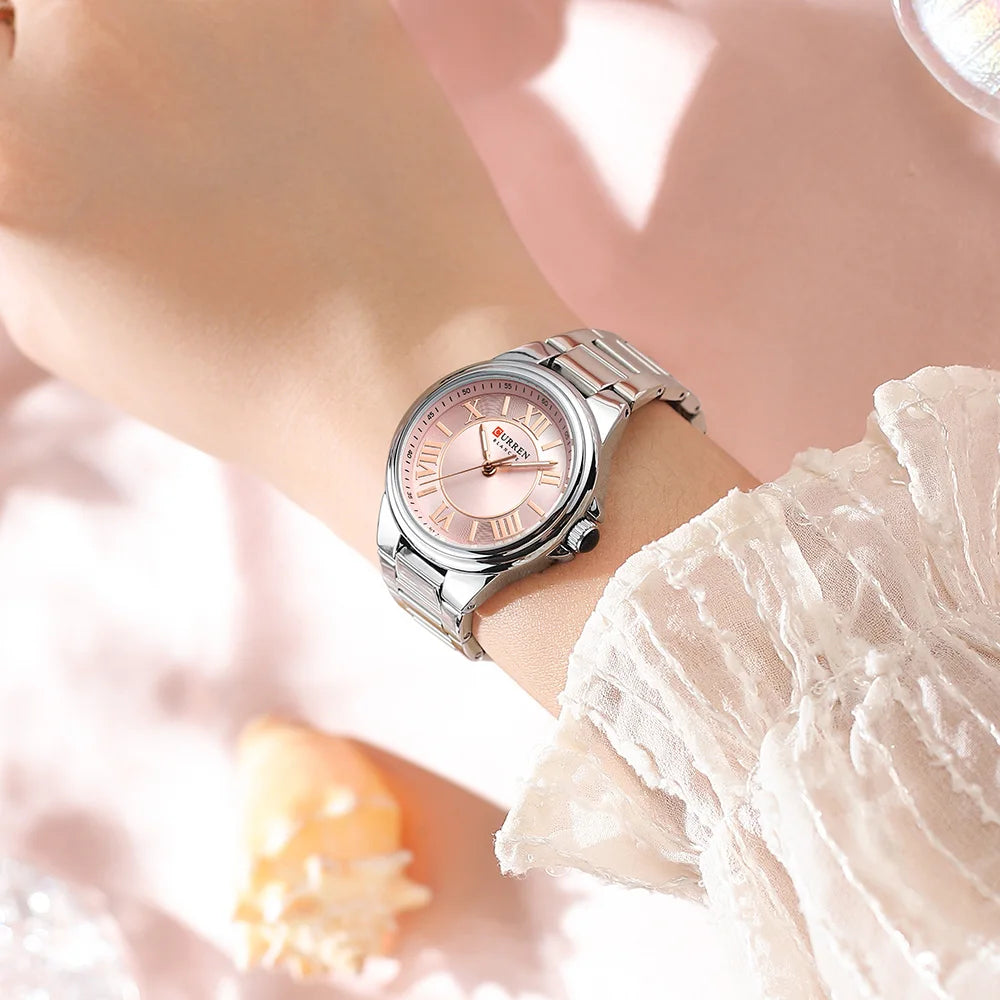 Elegance Enchant 9091 Women's Wristwatch Romantic Charm Fashion Design Thin Quartz Watch with Luminous Hands Stainless Steel Bracelet