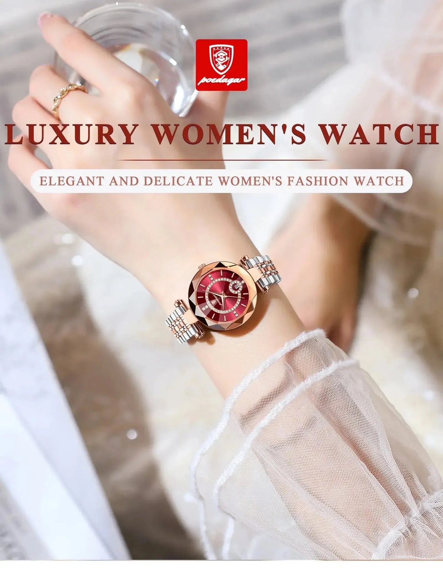 ELEGANCE® Luxury Watch For Woman High Quality Diamond Ladies Quartz Watch Waterproof Date Stainless Steel Women Watches box POEDAGAR