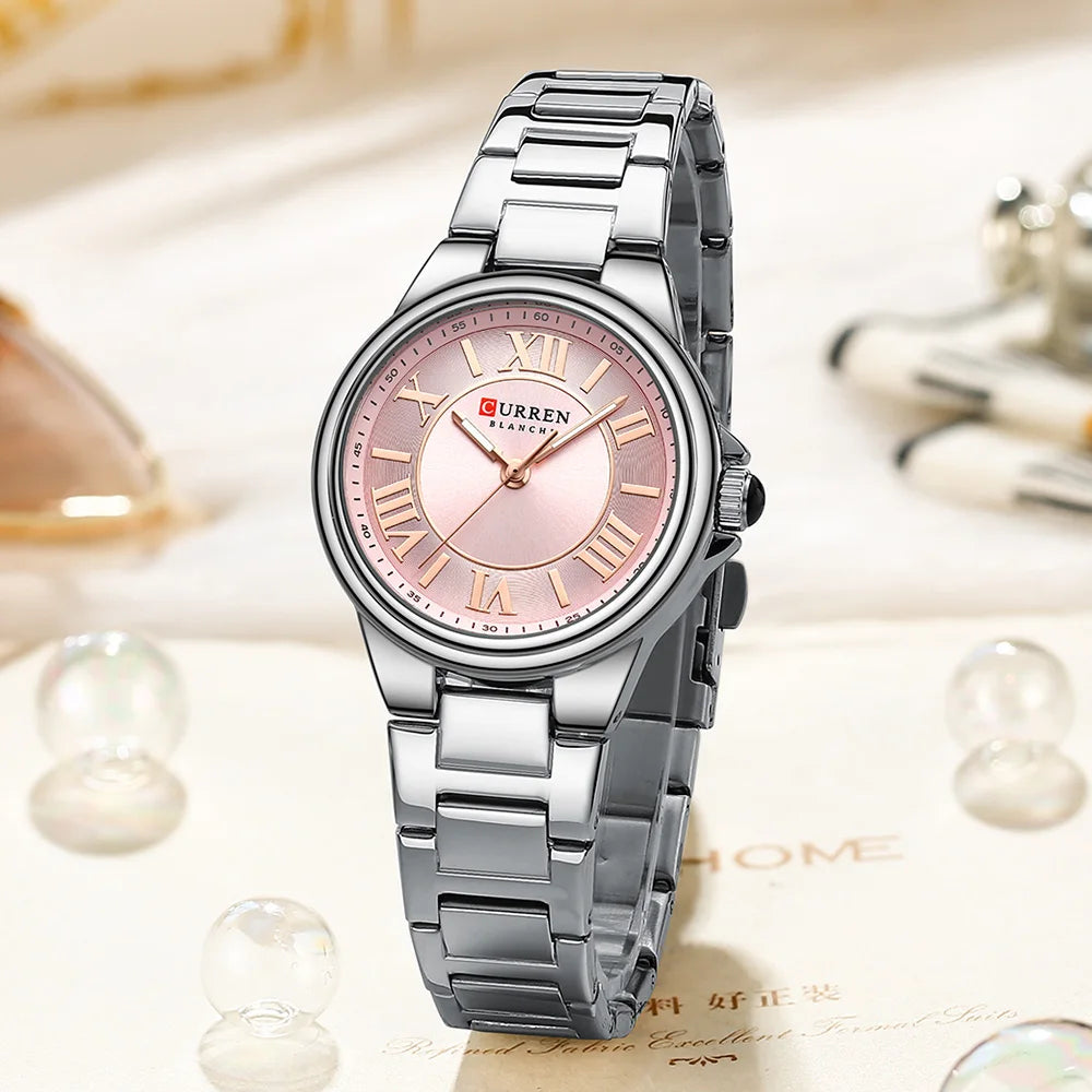 Elegance Enchant 9091 Women's Wristwatch Romantic Charm Fashion Design Thin Quartz Watch with Luminous Hands Stainless Steel Bracelet