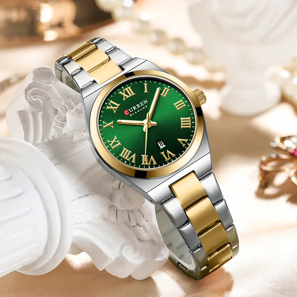 Elegance 9095 Gold Signature Women Watch Fashion Gold Stainless Stain Steel Ladies Watch Waterproof Quarzt Wristwatch Romatic Girlfriend Gift