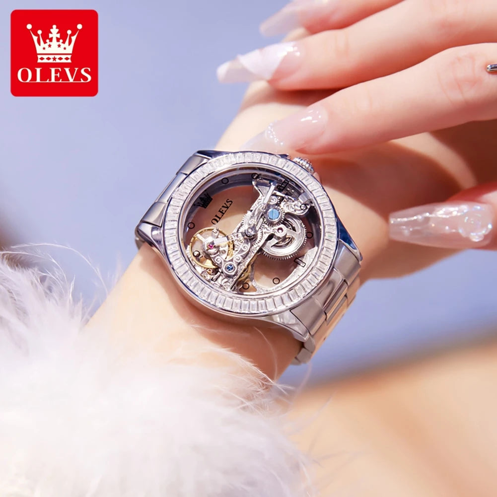 Elegance® 6699 Fully Hollow Out Mechanical Watch for Women Luxury Fashion Diamond Lap Ladies Wristwatch Elegant Automatic Women's Watches