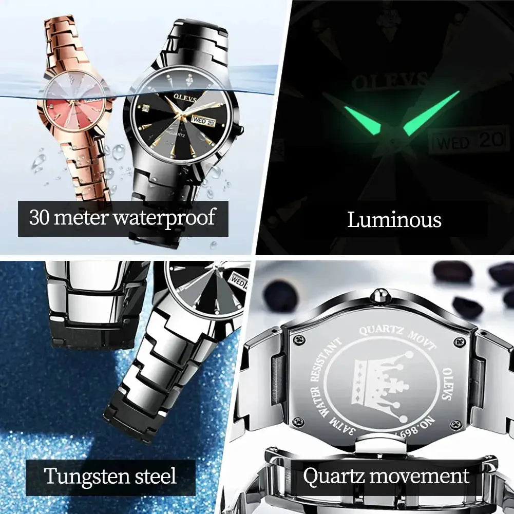 OLEVS 8697 Quartz Mens Women Watches Luxury Original Fashion Design Tungsten Steel Waterproof Calendar TopBrand Wristwatch Gifts ELEGANCE®