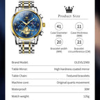 ELEGANCE® Celestial Timekeeper 2900 Moon Phase Watch Men Stainless Steel Waterproof Luminous  Fashion Skeleton Chronograph Quartz Wrist Watch for Men