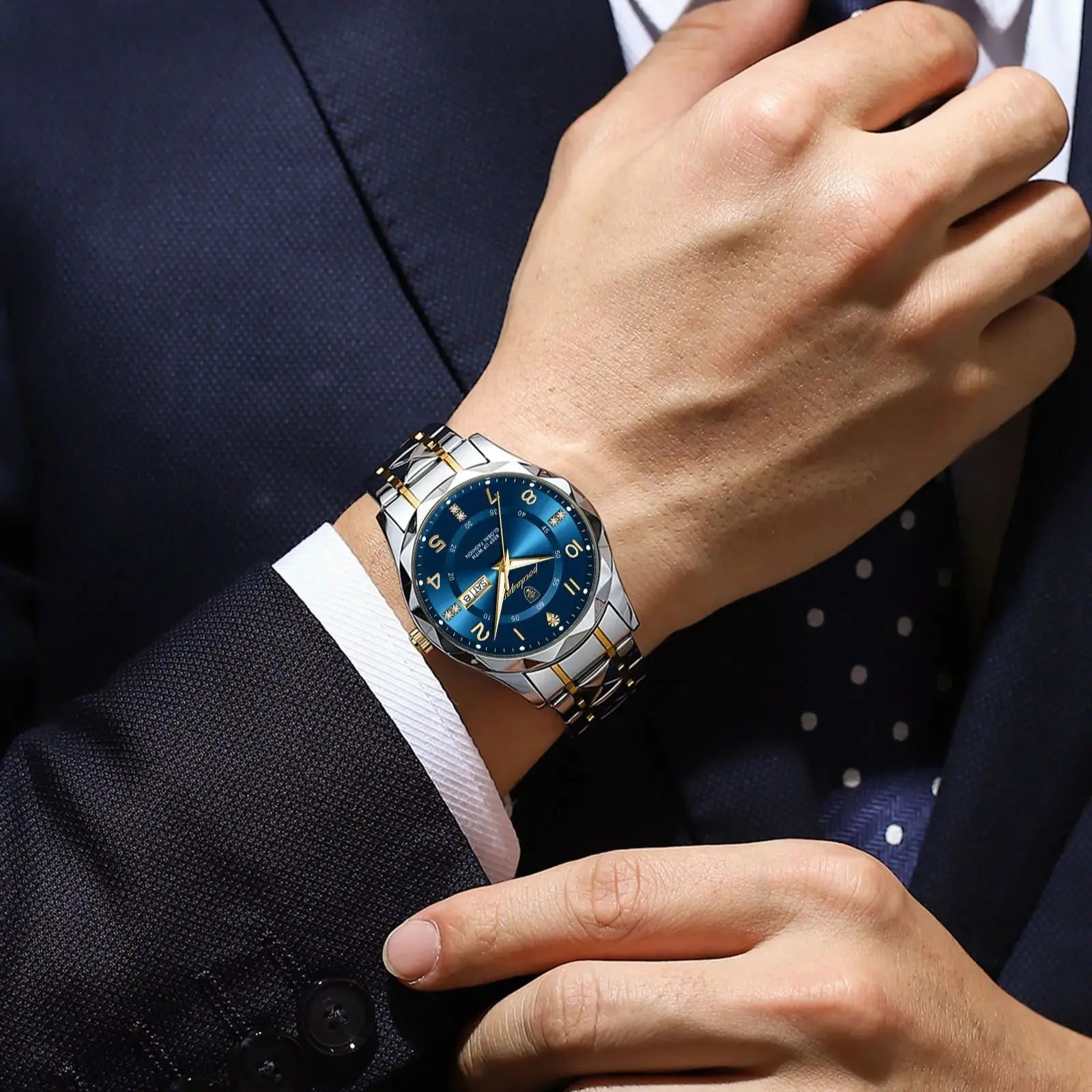 Elegance 858 PrestigeSport Men Watch Luxury Quartz Waterproof Date Week Luminous Wristwatch Stainless Steel Men's Watches Male Clock Sports