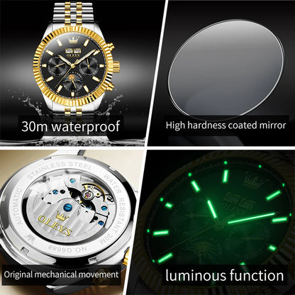 ELEGANCE® 6688 Lunar Luxe Mechanical Luxury Moon Phase Men's Watches Stainless Steel Watch For Men Multifunctional Automatic Watch