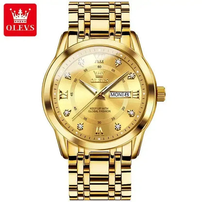 5513 OLEVS Couple Watch Pair for Men and Women Stainless Steel Waterproof Watches Luxury Gold Diamond Lover's Wristwatches ELEGANCE®