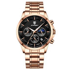 ELEGANCE® Genuine Leather Men's Watch Fashion Luminous Calendar Stopwatch Male Clock Waterproof Moon Phase Quartz Wristwatch POEDAGAR