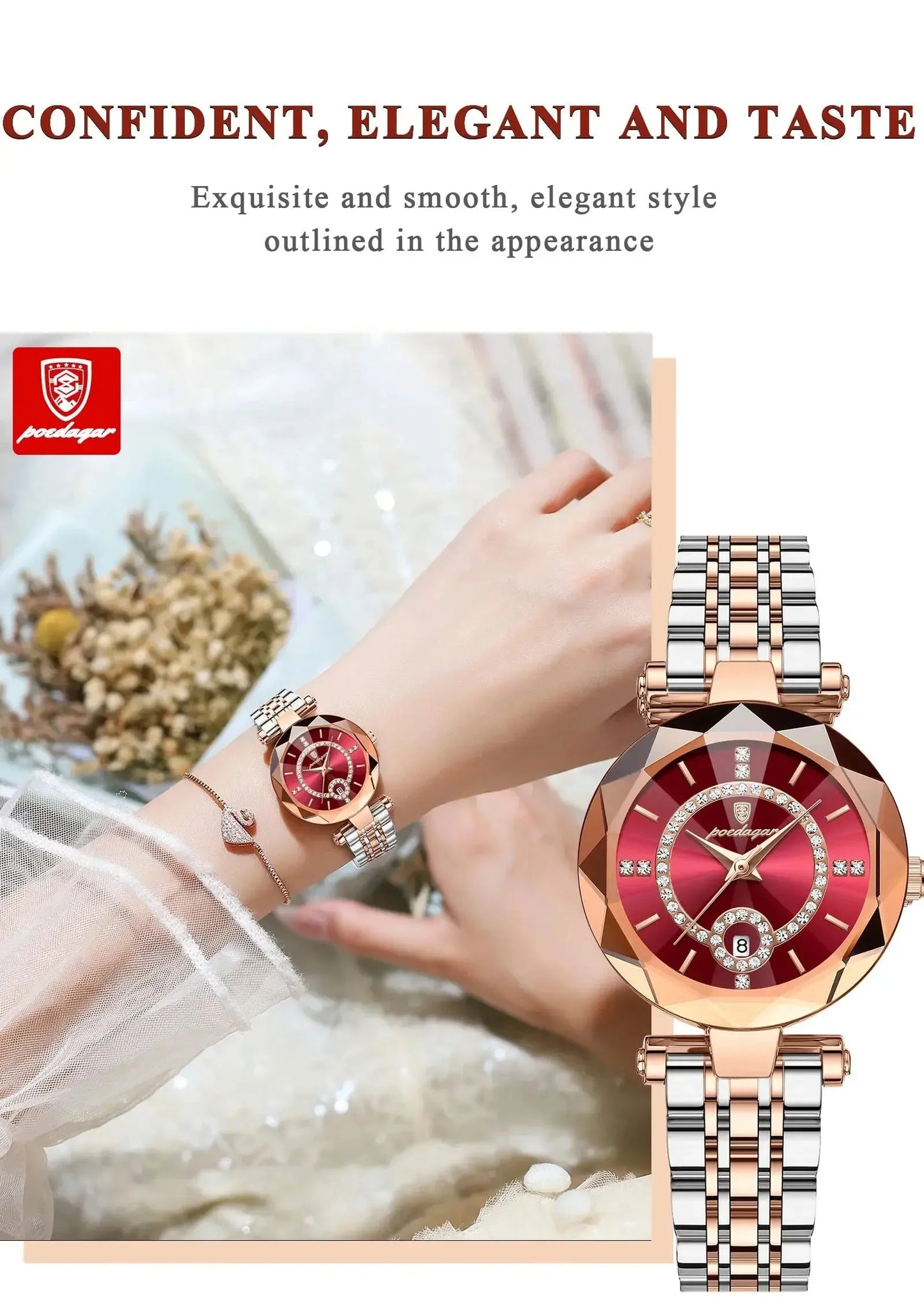 ELEGANCE® Luxury Watch For Woman High Quality Diamond Ladies Quartz Watch Waterproof Date Stainless Steel Women Watches box POEDAGAR