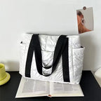 Elegance Essential Luxe Bag - Space Padded Women Shoulder Bags For Winter 2021 Large Capacity Black Handbags Designer Nylon Cotton Warm Tote Solid