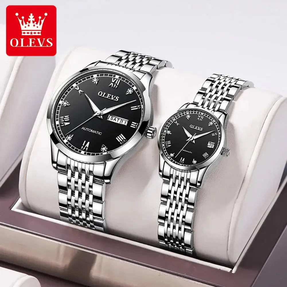 OLEVS 6602 Automatic Mechanical Couple Watch Luminous Stainless Steel Waterproof Top Brand Luxury Wristwatch Gift For Women Man ELEGANCE®