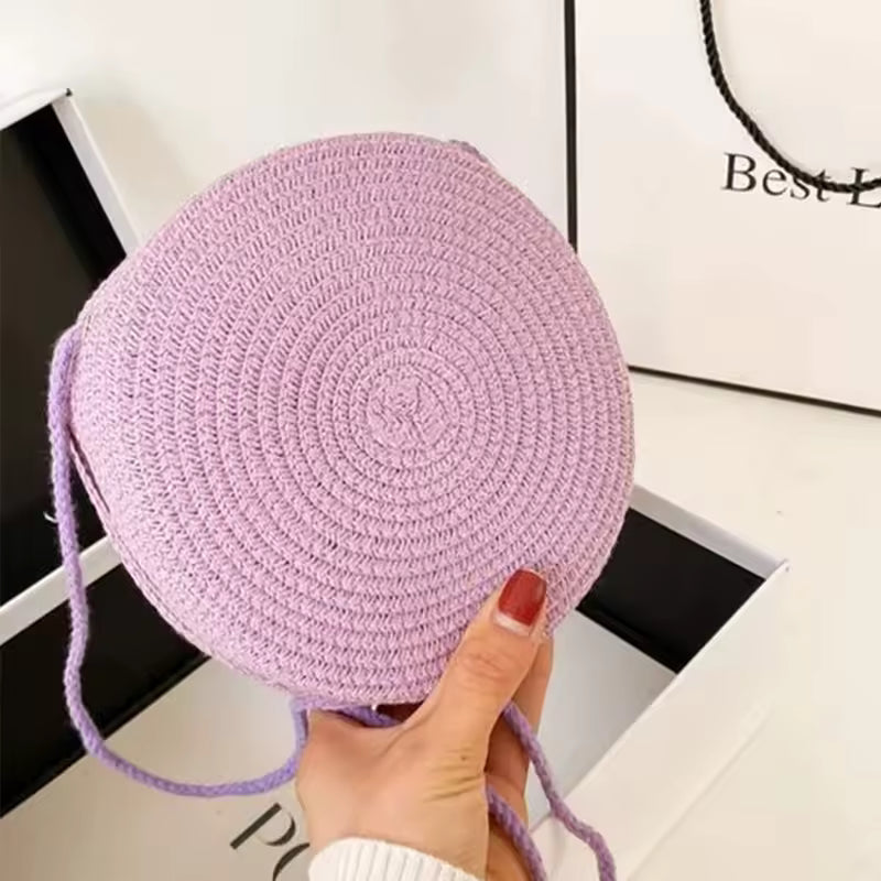 Elegance PureElegance Minimalist Bag - Minimalist Straw Bag Round Crossbody Purse Women Shoulder Vocation Style Handbag