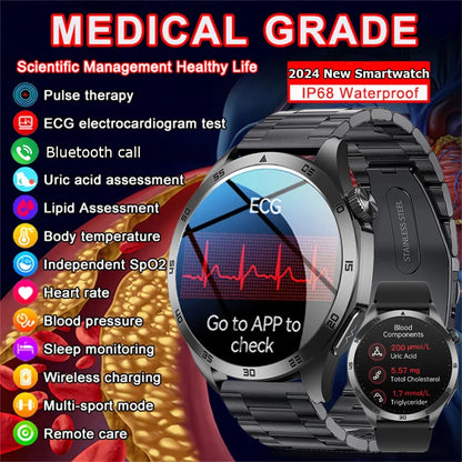 ELEGANCE® HealthMaster Pro Smartwatch ECG+PPG Temperature Pulse Physiotherapy Men & Women 466*466 HD Health Management BT Call Sports Waterproof