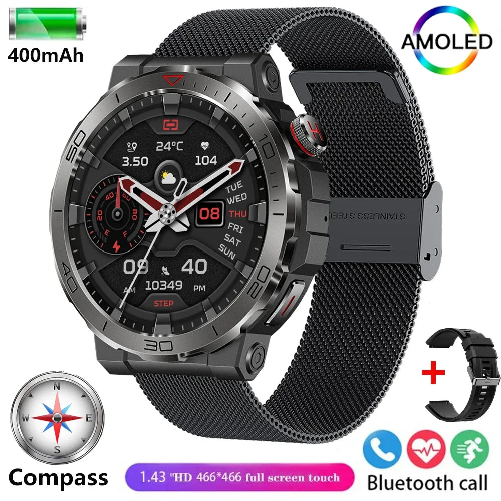 Elegance® Tracker Pro SmartWatch 1.43 Amoled GPS Smart watches for men Bluetooth call Compass Sports Smartwatch For Android IOS Fitness Tracker