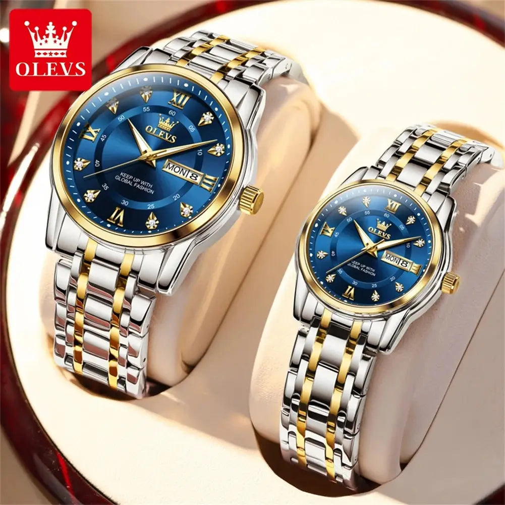 OLEVS 5513 ELEGANCE® Quartz Mens Women Couple Watches Set Top Brand Luxury Original Luminous Hand Stainless Steel Waterproof Wristwatch ELEGANCE®