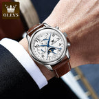 Elegance® 6667L Original Men's Automatic Wristwatch Moon Phase Calendar Waterproof Stainless Steel Leather Strap Mechanical Watch for Men