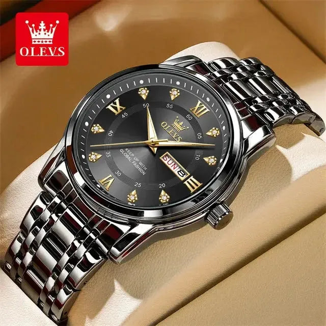 5513 OLEVS Couple Watch Pair for Men and Women Stainless Steel Waterproof Watches Luxury Gold Diamond Lover's Wristwatches ELEGANCE®