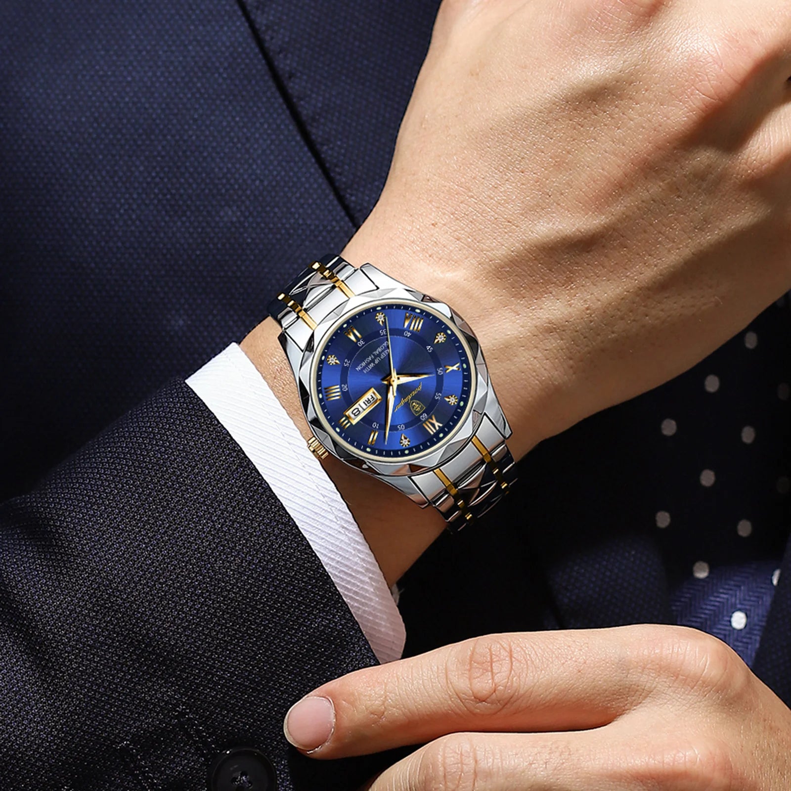 Elegance 615 LuxeTime Men Watch Luxury Quartz Waterproof Date Week Luminous Wristwatch Stainless Steel Men's Watches Male Clock Sports