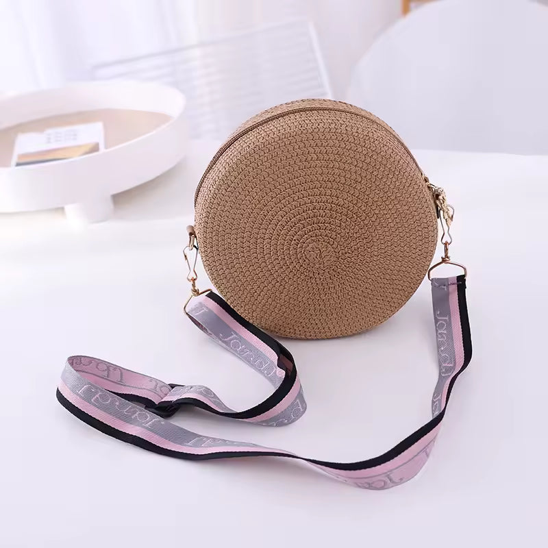 Elegance PureElegance Minimalist Bag - Minimalist Straw Bag Round Crossbody Purse Women Shoulder Vocation Style Handbag