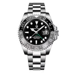 ELEGANCE P1662 Men Watch Automatic Mechanical GMT Wristwatch Sapphire Glass Stainless Steel 100M Waterproof