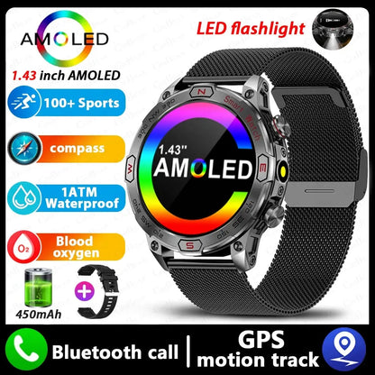 Elegance® EliteTrack Smartwatch GPS Tracking LED Lights Outdoor Military Bluetooth Call Smartｗatch Men AMOLED HD Screen 1ATM Waterproof Sports Smart Watch IOS Android