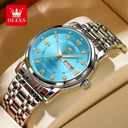 5513 OLEVS Couple Watch Pair for Men and Women Stainless Steel Waterproof Watches Luxury Gold Diamond Lover's Wristwatches ELEGANCE®