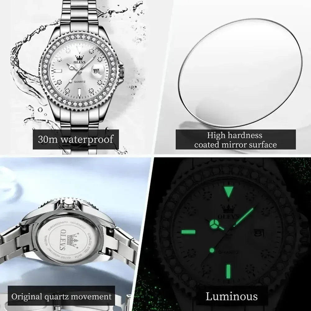 ELEGANCE® Diamond Dial Quartz Watch for Women Fashion Elegant Ladies Watches Stainless Steel Waterproof Women's Wristwatch OLEVS