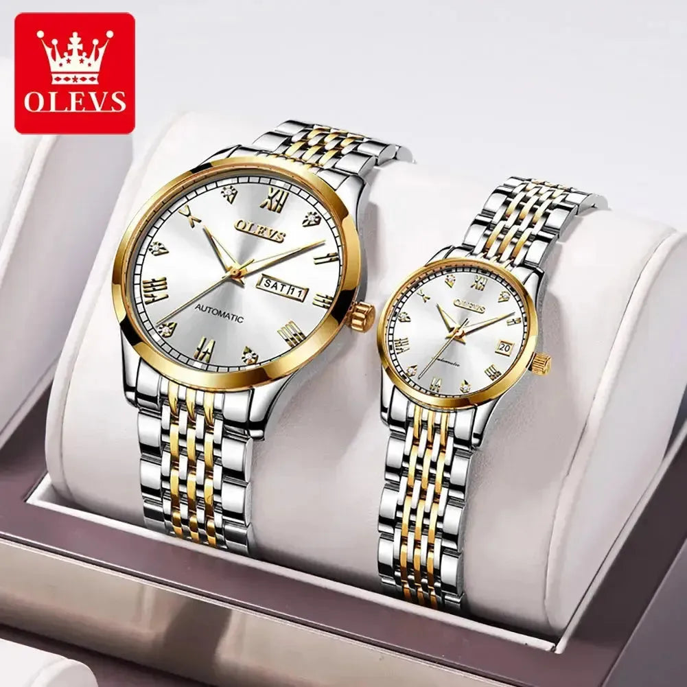 OLEVS 6602 Automatic Mechanical Couple Watch Luminous Stainless Steel Waterproof Top Brand Luxury Wristwatch Gift For Women Man ELEGANCE®