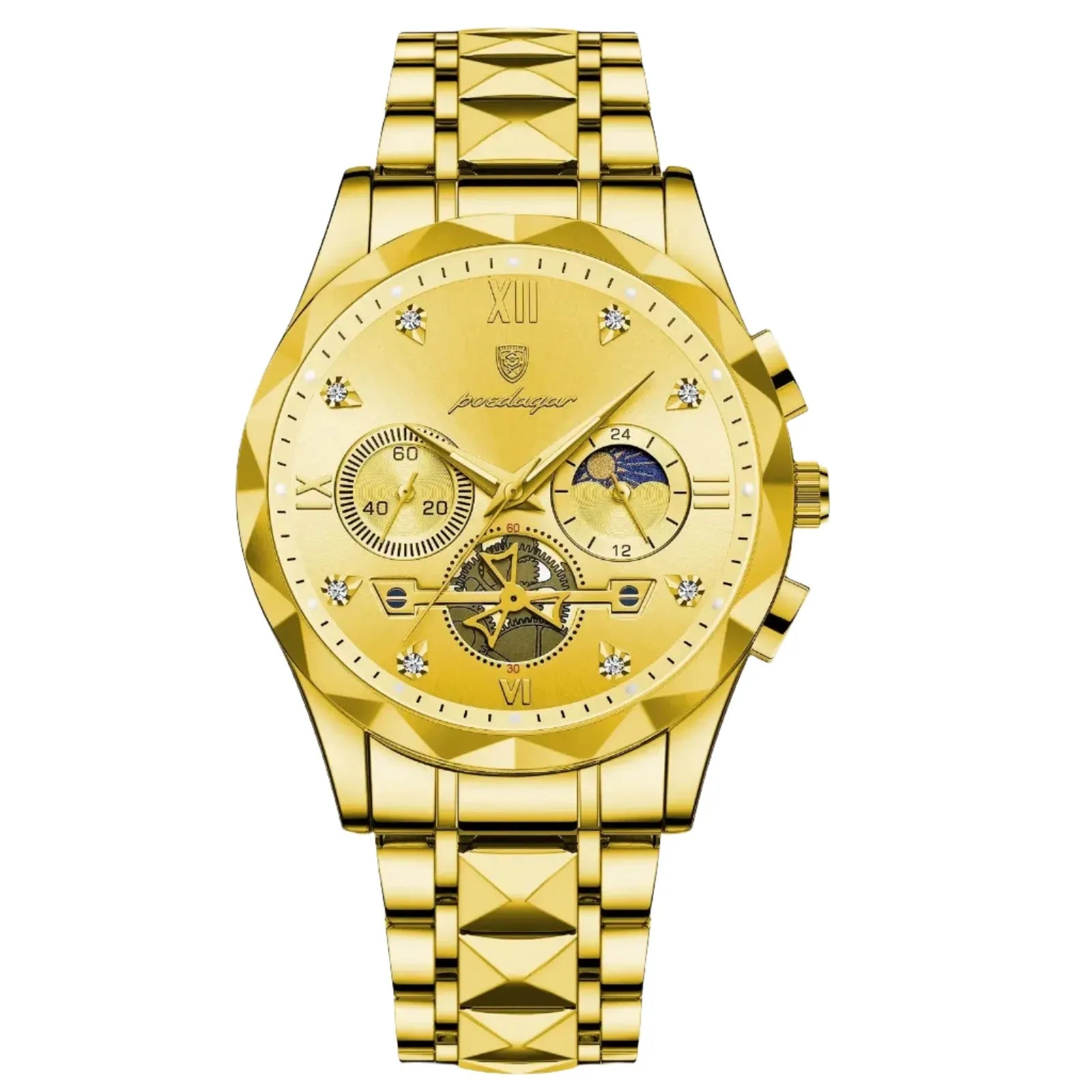 ELEGANCE® Luxury Man Wristwatch Waterproof Luminous Chronograph Watch for Men Stainless Steel Men's Quartz Watches POEDAGAR
