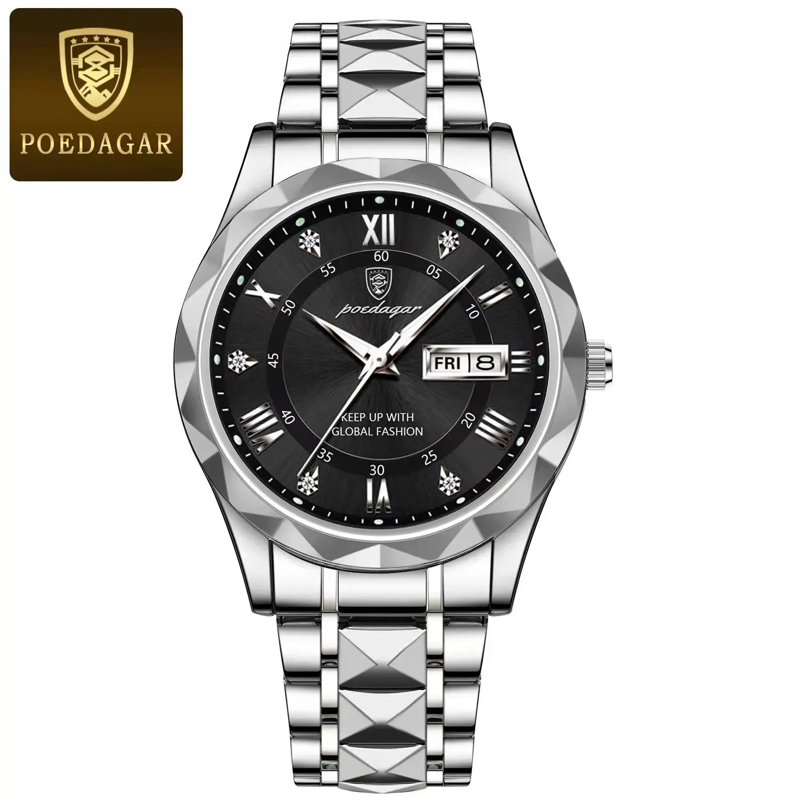 Elegance 615 LuxeTime Men Watch Luxury Quartz Waterproof Date Week Luminous Wristwatch Stainless Steel Men's Watches Male Clock Sports