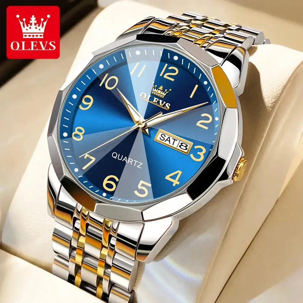 9970 OLEVS New Luxury Quartz Couple Watch For Men & Women Number Dial Rhombus Mirror Hand Clock Stainless Steel Original Watches ELEGANCE®