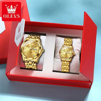 5513 OLEVS Couple Watch Pair for Men and Women Stainless Steel Waterproof Watches Luxury Gold Diamond Lover's Wristwatches ELEGANCE®